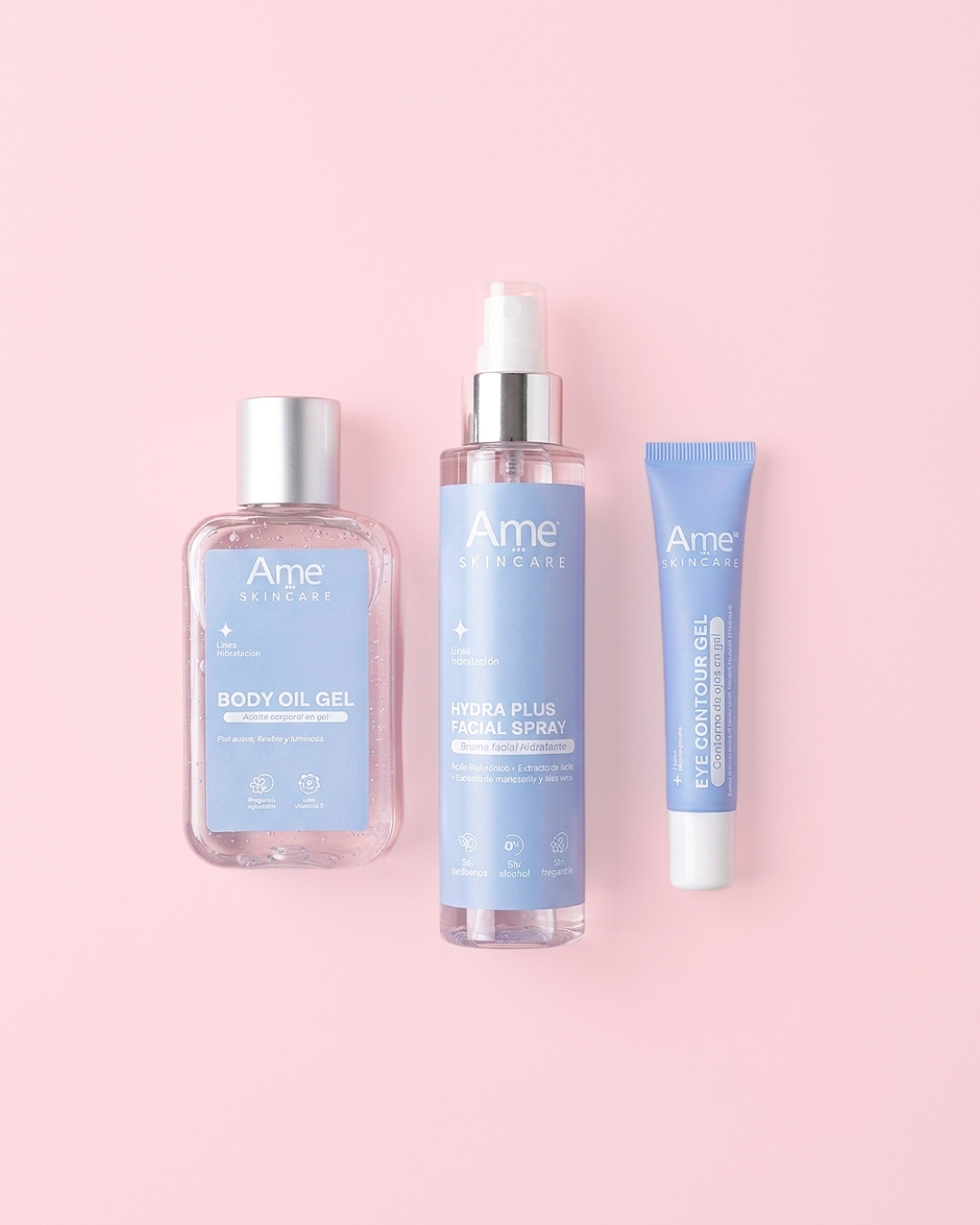 Kit Hidratante Aceite Corporal + Bruma Facial + Contorno De Ojos En Gel